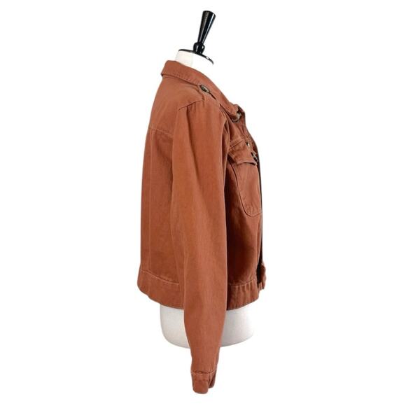 Free People Denim Jean Jacket Button Front Terracotta Orange Women’s Size Medium - Picture 3 of 13